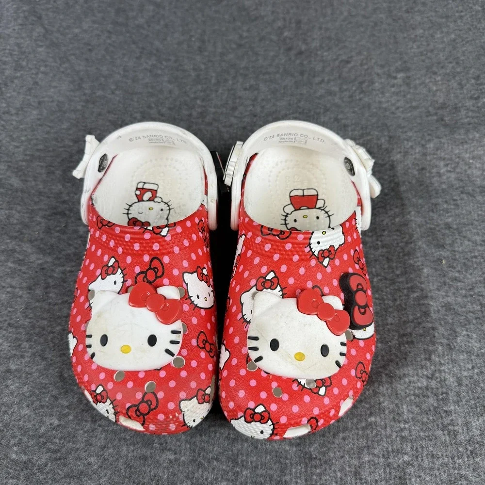 Crocs Hello Kitty Kuromi Clog Sandals Girls Size 11 C Red Polka Dot Print Anime - Picture 2 of 13
